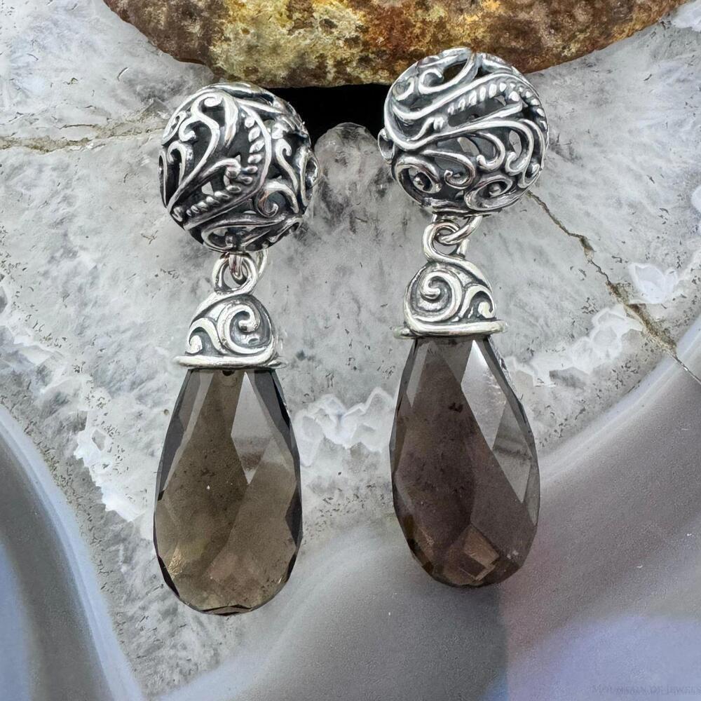 Carolyn Pollack Sterling Faceted Pear Smoky Quartz Dangle Earrings For Women